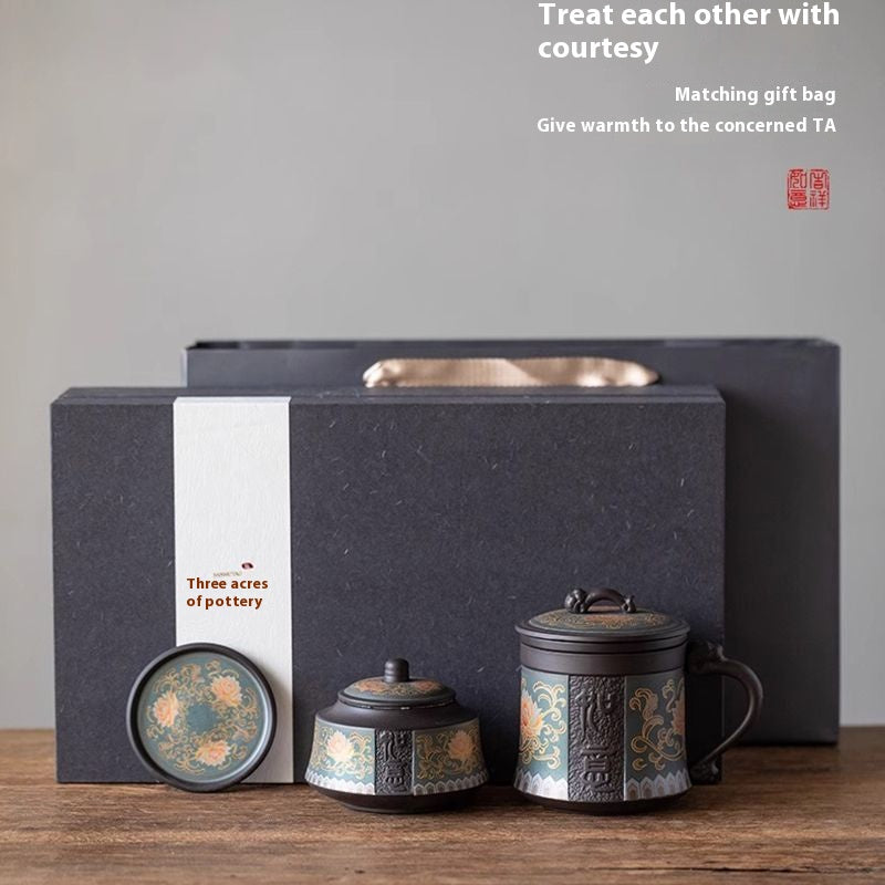 Handmade Yixing Clay Teapot Set - Authentic Purple Clay Chinese Tea Set with 4 Cups, Traditional Gongfu Tea Ceremony Kit